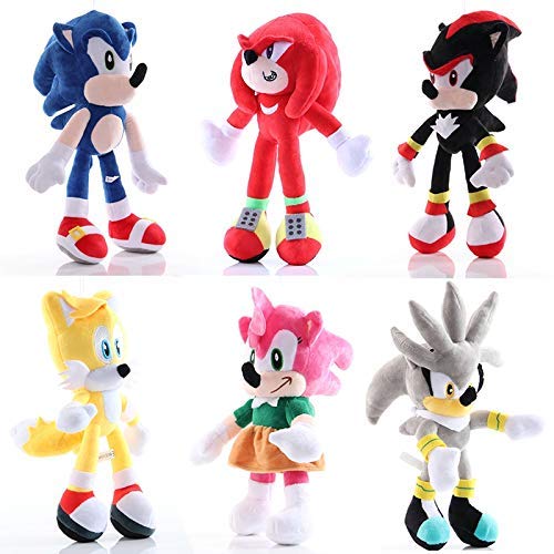 ZHTY Sonic Toys 6 PCS/Lot Sonic Peluche Toys 28cm Sonic Shadow Amy Rose Knuckles Tails Peluche Toys Soft Stuffed Peluche Doll Regalo para niños Regalo Song