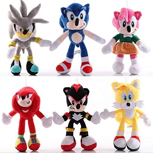 ZHTY Sonic Toys 6pcs / Lot Sonic Toys 18-30cm Sonic Shadow Amy Rose Knuckles Tails Peluche Toys Soft Stuffed Peluche Dolls Regalo para niños ' Song