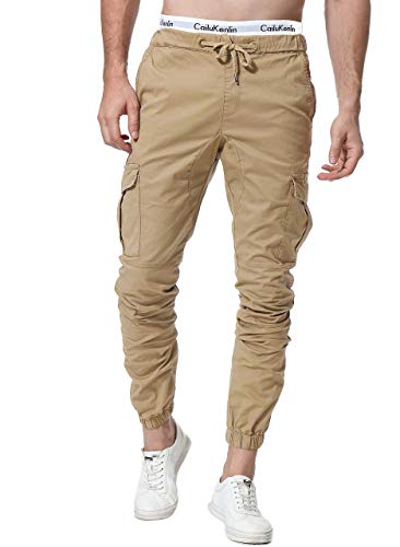 ZOEREA Pantalones Hombre Casuales Deporte Elásticos Joggers Largos Pants con Bolsillos Algodón Slim Fit Cargo Trouser de Hombres