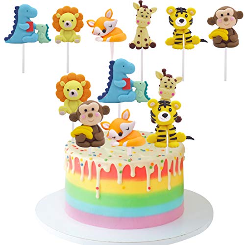 ZSWQ Cupcake Toppers Lindo Selva Temática Animales Mini Juego de Figuras Niños Mini Juguetes Baby Shower Fiesta de cumpleaños Pastel Decoración Suministros 6 piezas