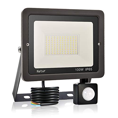 100W LED Foco Exterior con Sensor Movimiento, bapro Proyector LED Impermeable IP65 Floodlight LED Foco Blanco Frío 6000K Exterior Iluminación para Patio, Almacén, Camino, Jardín