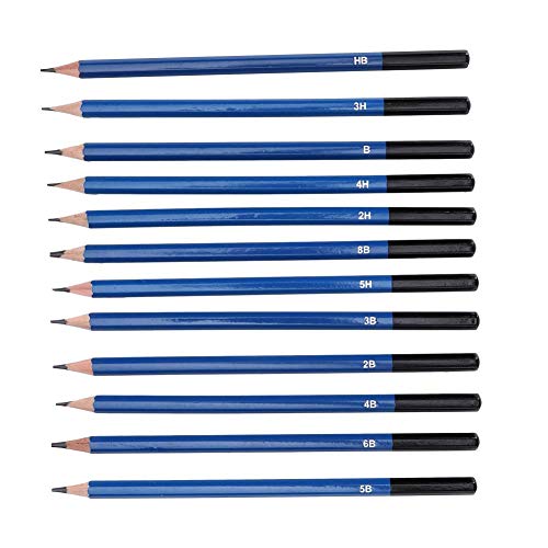 12pcs Dibujo Boceto Conjunto de lápices Bocetos Lápices 6B 5B 4B 3B 2B B HB 2H 4H 6H Lápices de grafito para niños adultos Estudiantes principiantes