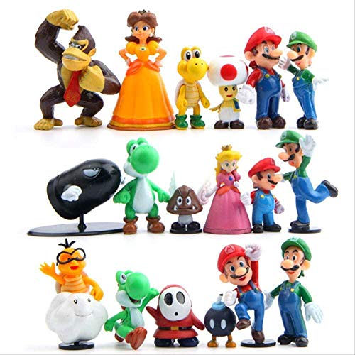 18 Piezas Super Mario Bros PVC Figura de acción Juguetes 3-7cm Yoshi Peach Princesa Luigi Guy Odyssey Donkey Kong Modelo Coleccionable Juguetes para niños