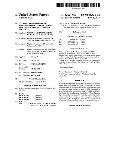 2-substituted-5-hydroxy-4H-chromen-4-ones as novel ligands for the serotonin receptor 2B (5-HT2B): United States Patent 9884836 (English Edition)