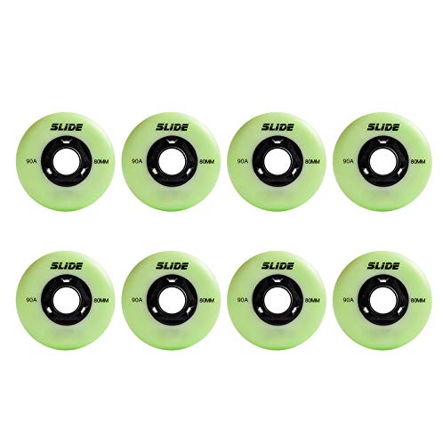 8 PCS de Ruedas de Repuesto de PU Ruedas para Patines en línea 90A - 72 Mm 76 Mm 80 Mm Ruedas Luminosas, Ruedas de Repuesto para Patines(green80mm)