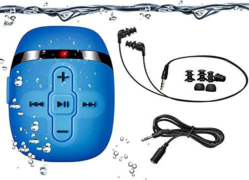 8GB de Acuatico Natación Reproductor de mp3 con Auriculares de Cable Corto (3 Tipo swimbuds),MP3 Running Auriculares Sumergibles, Shuffle característica (Blue)