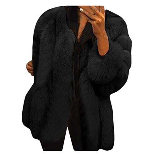 Abrigo de mujer de piel sintética de visón parka abrigo camello invierno moda gruesa manga larga abrigo de peluche Negro M
