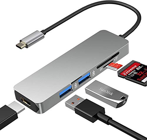 Adaptador Multipuerto USB C Hub, Adaptador USB C a HDMI 4K con Puertos USB 3.0, Lector de Tarjetas SD / TF, 5 en 1 Tipo C Convertidor Compatible para Macbook Pro / Air, XPS, Samsung, Huawei y más Adaptador Multipuerto USB C Hub, Adaptador USB C a HDMI 4K con Puertos USB 3.0, Lector de Tarjetas SD / TF, 5 en 1 Tipo C Convertidor Compatible para Macbook Pro / Air, XPS, Samsung, Huawei y más