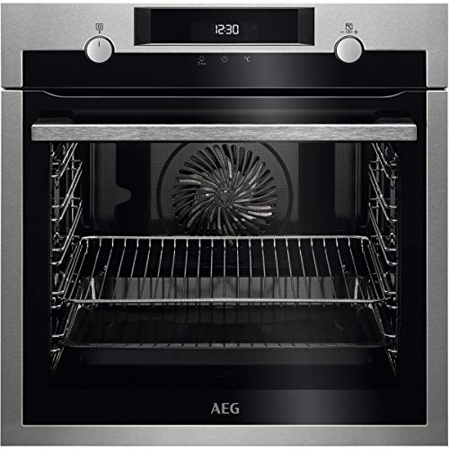 AEG BPE535120M Horno Multifunción con Limpieza Pirolítico, 10 funciones, Cocción Uniforme, Ventilador XXL, Mandos escamoteables, Pantalla LCD táctil, Inox, Clase A+, 71 Litros