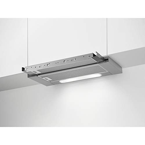 AEG DPB59650M Campana extractora extraíble, 60 cm, 3 velocidades y intensivo, Potencia hasta 537 m3/h, Nivel de ruido 63 dB(A), Luces LED, Control mecánico, Panel frontal no incluido, Inox, Clase A