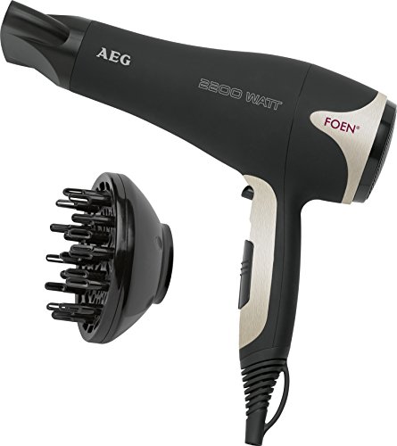 AEG HTD 5595 - Secador de pelo profesional con difusor, 3 niveles de temperatura, 2 velocidades, cable de 2 metros, 2200 W, color negro