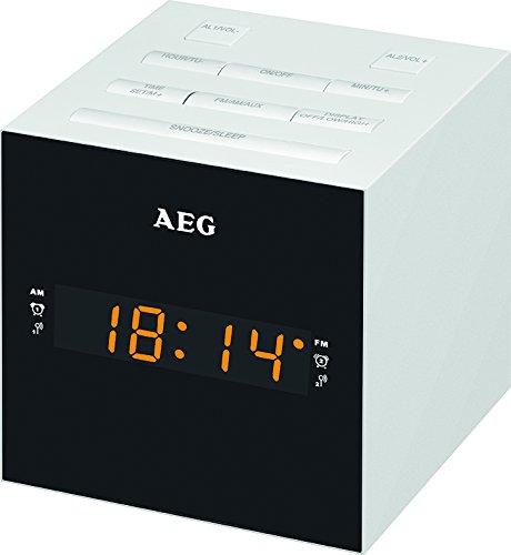 AEG MRC 4150 - Radio Despertador Digital con USB para Carga de móvil (Am/FM/USB/AUX-IN) Blanco y Negro