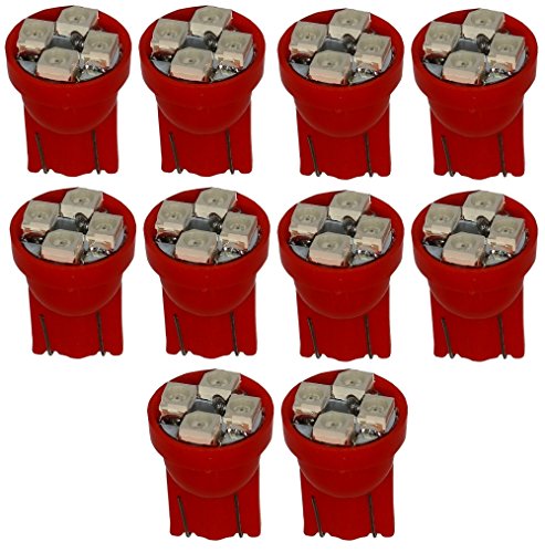 AERZETIX: 10 x Bombillas rojo T10 W5W 12V 4LED SMD para iluminacion interior, luz del techo, luces umbrales de puertas, del compartimiento del motor y del tronco, luz de matricula