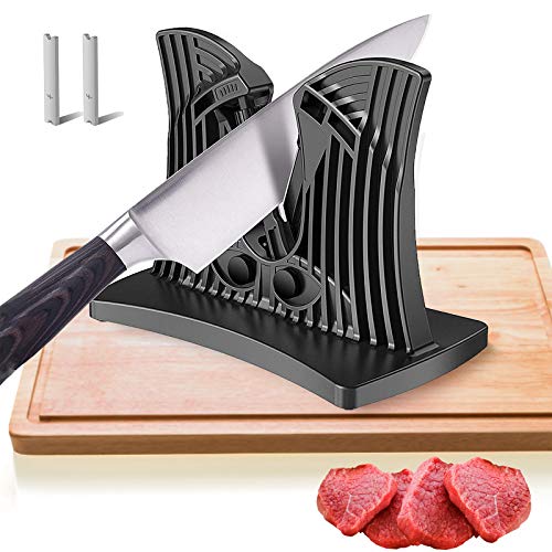 Afilador de cuchillos: Se pueden reemplazar 4 cuchillas para prolongar la vida útil: afila, pule cuchillas biseladas, cuchillas estándar, cuchillos de chef: herramientas de cocina fáciles de usar
