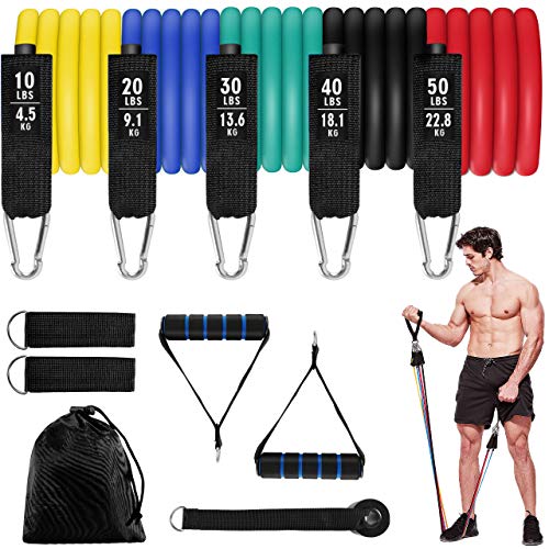 Aiglam Bandas Elasticas Musculacion 150lbs, 11PCS Set de Bandas de Resistencia, Kit de Bandas para Entrenar con Tubos, Manijas de Hule, Correas para Tobillos, Anclaje para Puerta para Fitness