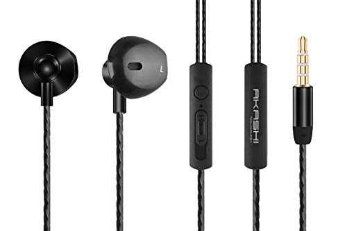 Akashi Technology - Auriculares con Cable y Micrófono Headphone Sonido Estéreo Compatible para Samsung, Huawei, XiaoMi, PC, MP3/MP4 Android - Negro