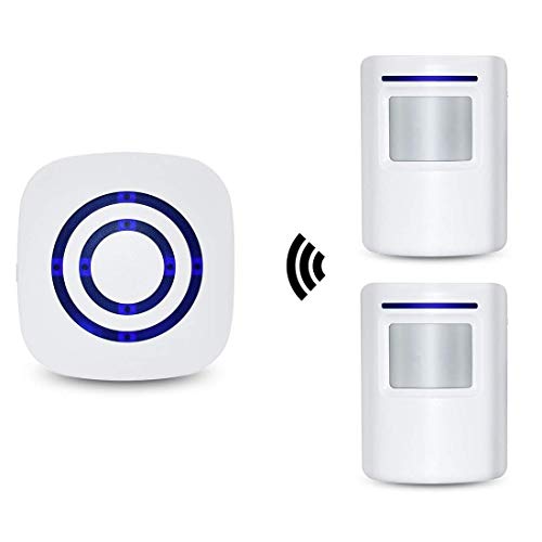 Alarma de seguridad, HausFine Inalámbrico Timbre de Alarma para la Puerta con Sensor de Movimiento PIR Infrarrojo Detector de Timbre del Sensor Ideal para Tiendas Mercados y Familias (1 + 2)