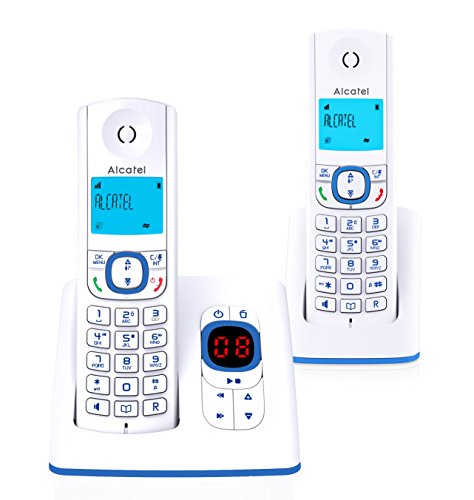 Alcatel F530 - Teléfono (Teléfono DECT, Terminal inalámbrico, Altavoz, 50 entradas, Identificador de Llamadas, Azul, Blanco)