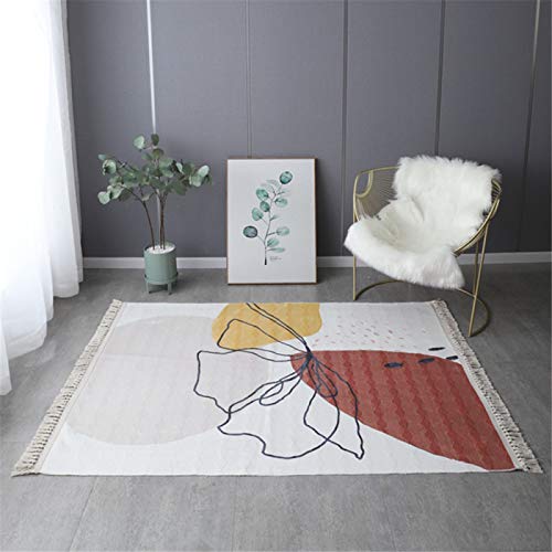 Alfombra De Borde De Borla De Algodón De Estilo Nórdico, Alfombra De Piso De Impresión Geométrica Abstracta para Dormitorio En Casa, Alfombra Decorativa De Sala De Estar De Estilo Simple