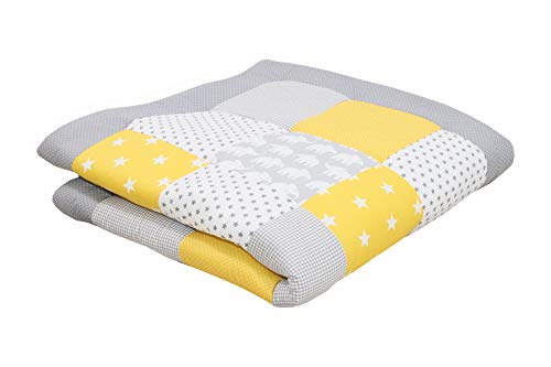 Alfombra para gatear de ULLENBOOM ® con elefantes amarillo (manta para bebé de 120 x 120 cm; ideal como colcha para el cochecito; apta como alfombra de juegos)