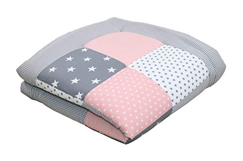 Alfombra para gatear de ULLENBOOM ® con rosa gris (manta para bebé de 100 x 100 cm; ideal como colcha para el cochecito; apta como alfombra de juegos)