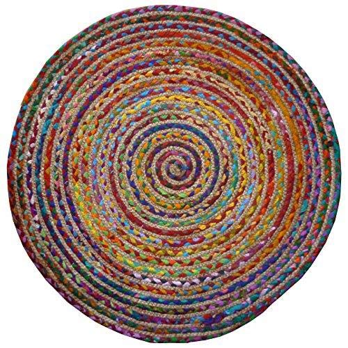 Alfombra redonda multicolor, algodón y yute cosido, con materiales reciclados, Varios Colores, 90cm Diameter