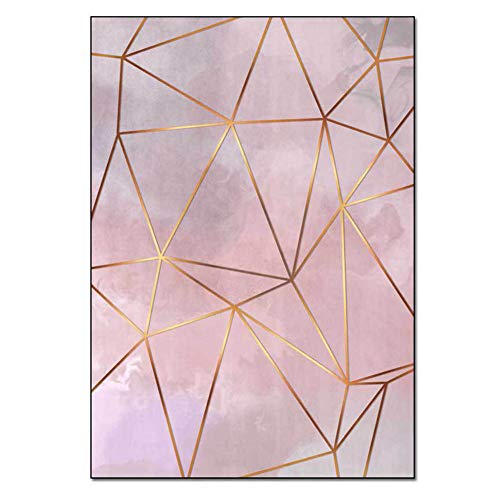 Alfombras Y Tapetes para Sala De Estar Moderno Geométrico Rosa Línea Dorada Alfombras De Estilo Nórdico para Habitaciones De Niños Dormitorio Mesita De Noche Mesita De Café,60x90cm(24x35inch)