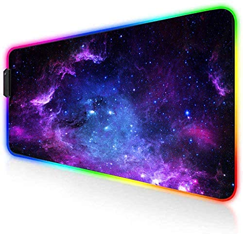 Alfombrilla Ratón RGB - UCMDA Alfombrilla Gaming 14 Modos de Luces XXL (80 x 30 cm), Extra Grande Mouse Pad Base Antideslizante y Impermeable para Gamer, Ordenador, PC y Laptop (Cielo Estrellado)