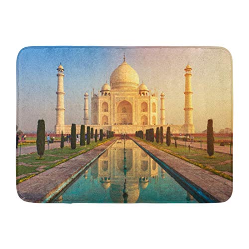 Alfombrillas Alfombras de baño Alfombrilla para Exterior/Interior El Taj Mahal es mausoleo de mármol Blanco Marfil Orilla Sur del río Yamuna en la Ciudad India Agra Uttar Decoración de baño Alfombra