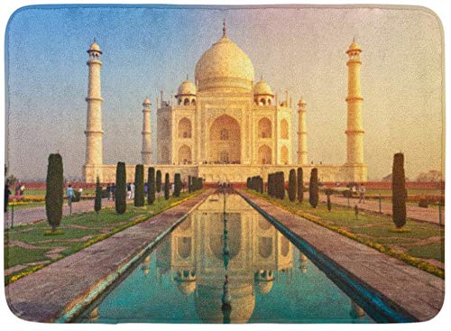 Alfombrillas Alfombras de baño Alfombrilla para Exterior/Interior El Taj Mahal es mausoleo de mármol Blanco Marfil Orilla Sur del río Yamuna en la Ciudad India Agra Uttar Decoración de baño Alfombra