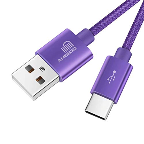 ameego 3.3ft Nylon Braided USB C 3.1 Sync & Fast Charging Cable for Samsung, HTC, Nokia, Sony, Nintendo Switch, and More Device with Type C Reversible Connection - Purple