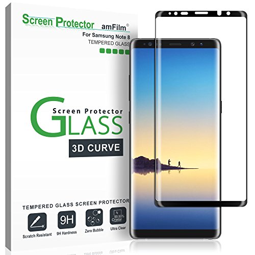 amFilm Protector Pantalla para Note 8, Anti-Burbujas (3D Curvo) Cristal Vidrio Templado Protector de Pantalla para Samsung Galaxy Note 8 (Negro)