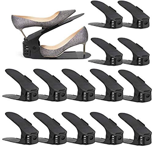 amzdeal - 30pcs Organizadores de Zapatos Ajustables Soportes de Calzado con Ranuras Ahorra 50% de Espacio PP 3 Niveles Altura para Calzado Deportivo Tacones Altos Zapatos Planos (10pcs)