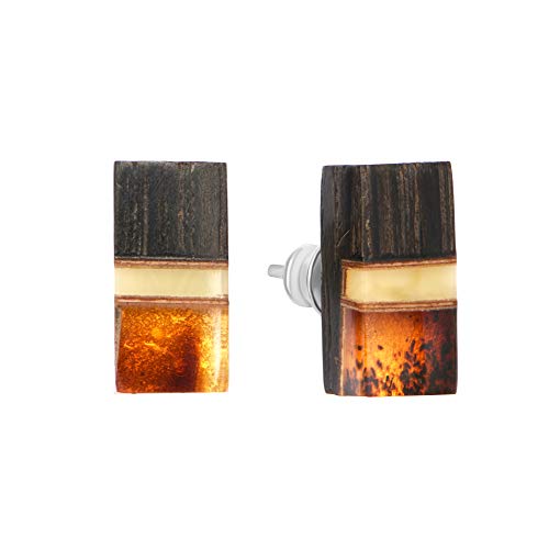 ANDANTE Premium Collection – Master of Zen – Pendientes de ámbar natural del mar Báltico auténtico de oro puro de 23 quilates, plata de ley 925, roble negro, certificado Maui, oro del mar