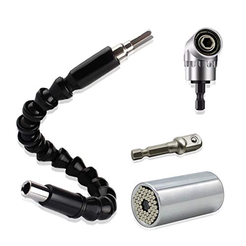 ANIN 3 pcs Llave de Vaso Universal 7-19mm Adaptador de Agarre, 105 grados Extensión de ángulo Recto Accesorio de Taladro 1/4 inch Vástago Hexagonal, 300mm Broca de Extensión Flexible Destornillador ANIN 3 pcs Llave de Vaso Universal 7-19mm Adaptador de Agarre, 105 grados Extensión de ángulo Recto Accesorio de Taladro 1/4 inch Vástago Hexagonal, 300mm Broca de Extensión Flexible Destornillador