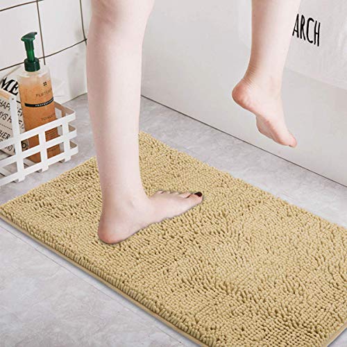 AOI Alfombra de baño de Felpa de Microfibra de Chenilla, Suave y acogedora, Agua súper Absorbente, Antideslizante, Gruesa para Dormitorio de baño (60x40 cm, Caqui)