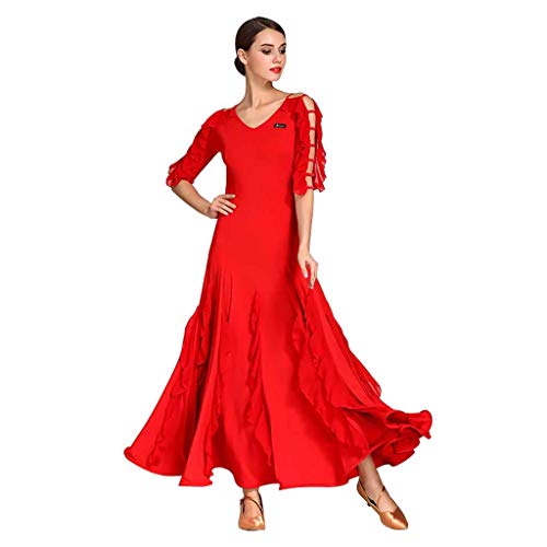 APcjerp Danza Moderna Falda del Vestido, de Adulto Las señoras de Baile de salón Ropa (Color : Red, Size : XXL)