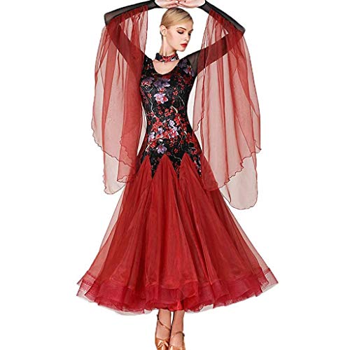 APcjerp Danza Moderna impresión Vestido de Terciopelo Nacional de Danza Norma de Desempeño Ropa oscilación Grande de la Falda de la Competencia Traje (Color : Wine Red, Size : XXL)