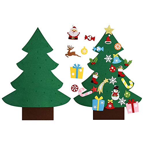 Asommet 3 pies.Árbol de Navidad de Fieltro Hazlo tú Mismo con 28 Piezas Adornos Extraíbles Decoración de Pared para Los Niños Decoración de La Puerta de Casa