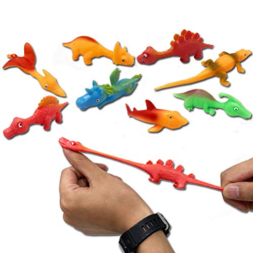 Atrumly 10 juguetes de goma de dinosaurio para lanzar dinosaurios voladores de dedo de dinosaurio elástico para descompresión para niños y adultos