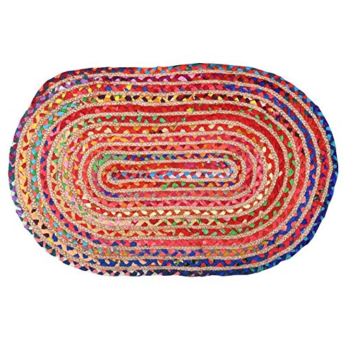 AubryGaspard - Alfombra ovalada de yute y algodón, 60 x 90 cm, multicolor