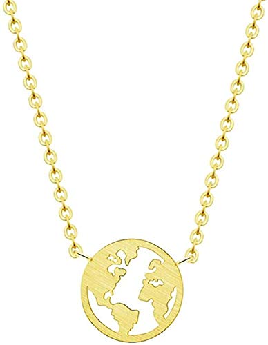 BACKZY MXJP Collar Collares De Encanto Mundial para Mujeres Joyería De Viaje Global Acero Inoxidable Disco De Oro Rosa Recortado Mapa De La Tierra Collar Collier Femme