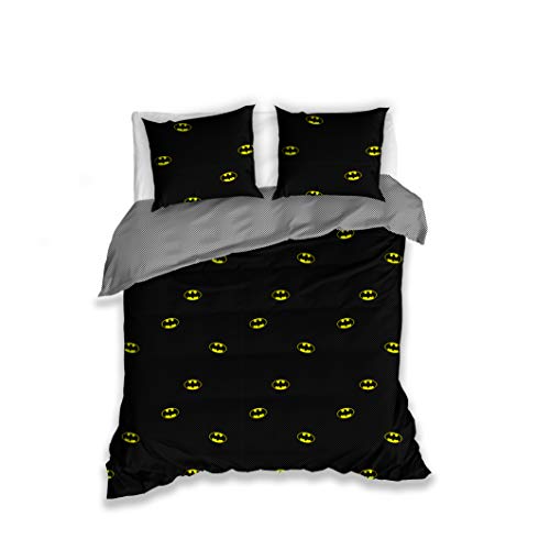 Batman Funda nórdica con dos fundas de almohada de 160 x 200 + 2 fundas de almohada de 70 x 80 cm de algodón satinado.