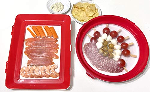 Benydeco – Juego de 2 bandejas para conservación de alimentos, 1 rectangular + 1 redonda, embalaje al vacío, bandeja alimentaria, conservación de alimentos