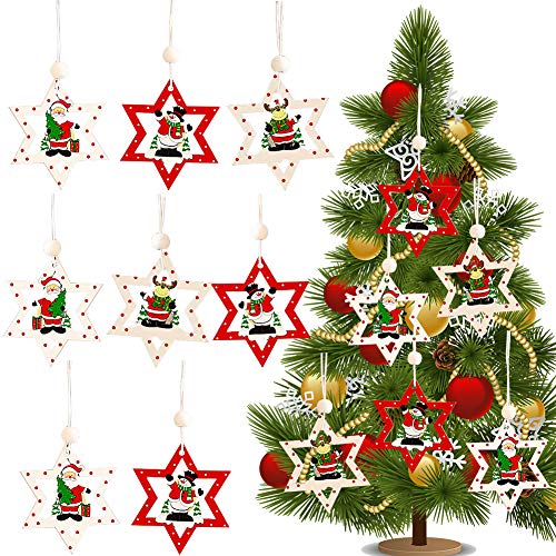 BESTZY Árbol de Navidad Colgante de decoración 18 Piezas árbol de Navidad Adornos de árbol de Navidad de Madera para decoración de árbol de Navidad