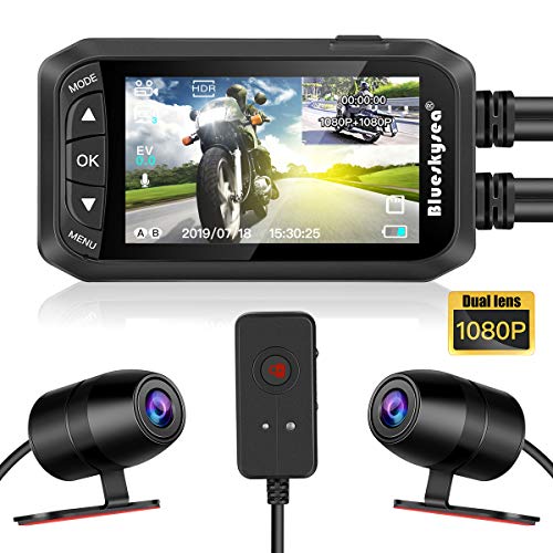 Blueskysea Dash Cam Moto DV128 Grabación de Video 1080P Doble Lente Pantalla LCD con Sensor G Bloqueo Manual Visión Nocturna (DV128)