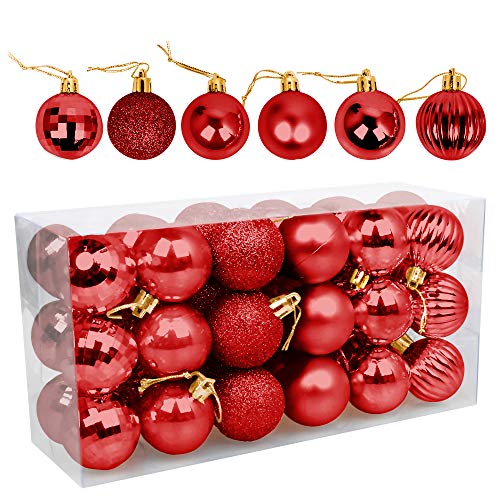 Bolas de Navidad 4cm, Speyang Bolas de Árbol de Navidad Adorno, Christmas Gifts Bolas de Navidad, Decoración de Bolas de Navidad Arbol, Fiesta Suministro Hogar Decoraciones para Festivales(36Pzs,Rojo)