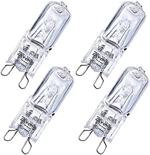 Bombillas Halógenas G9 25W 230V para Horno y Microondas, Bombilla Blanco Cálido Poweka 2700K Tolerante al Calor 300 ° (4 Piezas)