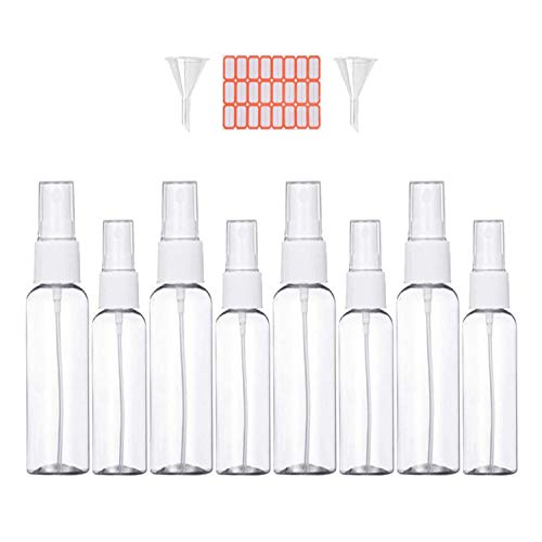 Bote Spray Botella de Aerosol Vacío Plástico Transparente Niebla Fina Atomizador de Viaje Conjunto de Botellas (100 ML/50ML, Blanco)8 Piezas