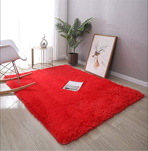 Brandname Alfombra De Pelo Largo, Antideslizante Super Suave Pelo Largo Fluffy Alfombra, para el Salón, Dormitorio, Comedor, Habitación Infantil Cabecera Alfombras (Rojo, 80x160 cm)